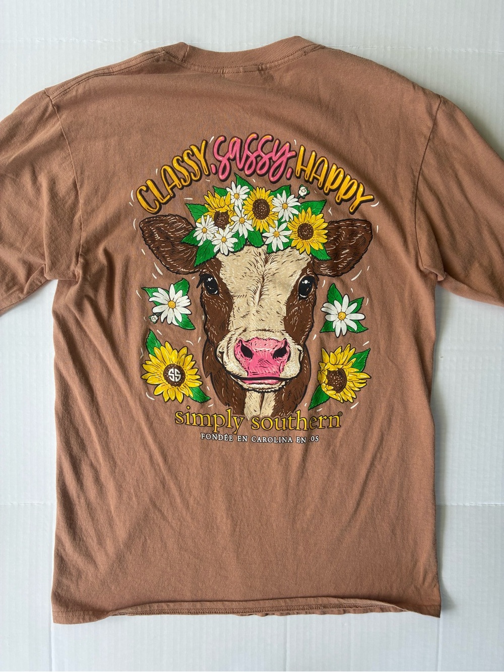 Simply Southern women’s long sleeve T-shirt size medium brown sunflower themed